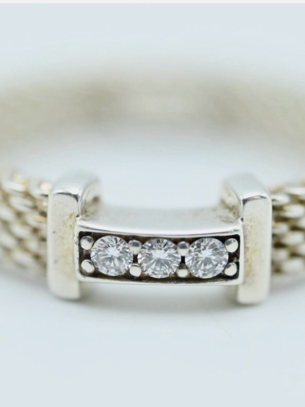 Tiffany & Co. Somerset Mesh Ring 3 Diamond Sterling Silver Authentic - Picture 2 of 4